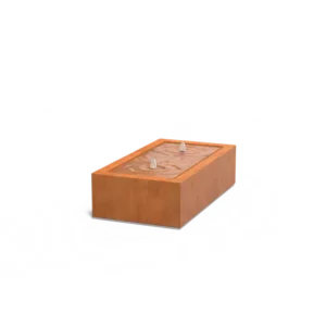 Rechthoekige roestkleurige watertafel met fontein
