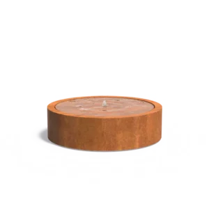 Cortenstaal schijfvormige watertafel met LED